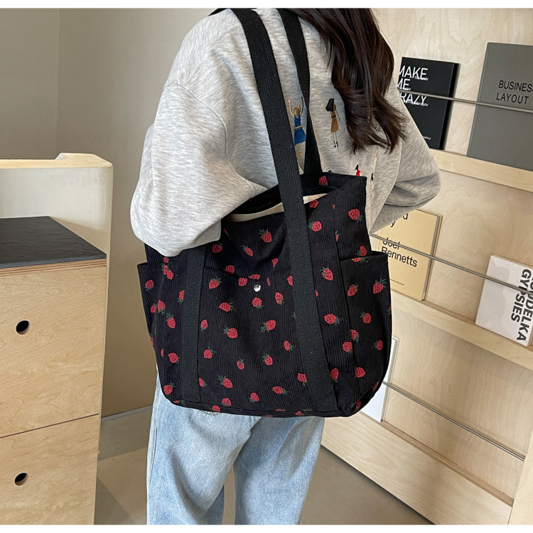 Strawberries Corduroy Handbag: Sweet Versatile Shoulder Tote Bag 16 img ibank O1CN012znO5N1zkvauEPFzN 2217642776753 0 cib