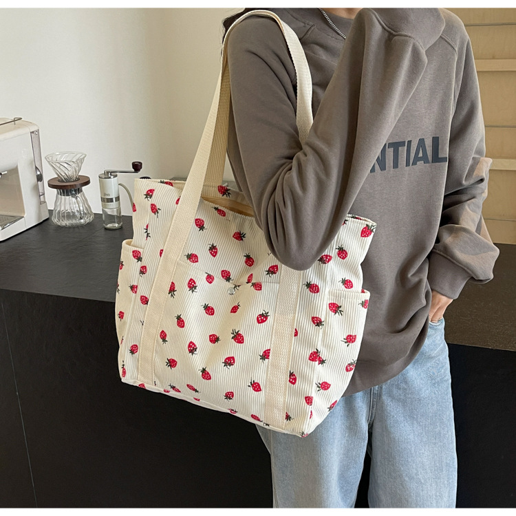 Strawberries Corduroy Handbag: Sweet Versatile Shoulder Tote Bag 20 img ibank O1CN019Rg8Im1zkvaqGVCaq 2217642776753 0 cib