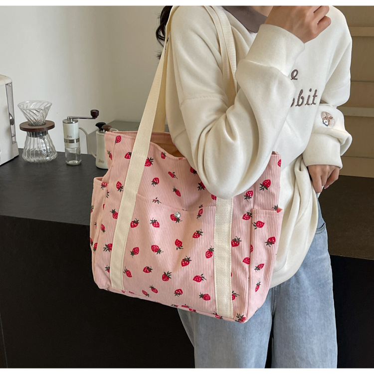 Strawberries Corduroy Handbag: Sweet Versatile Shoulder Tote Bag 19 img ibank O1CN01W8FPDp1zkvaqbRmv9 2217642776753 0 cib