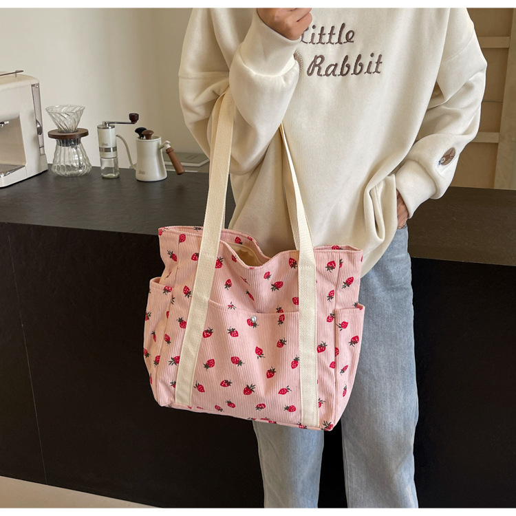 Strawberries Corduroy Handbag: Sweet Versatile Shoulder Tote Bag 18 img ibank O1CN01cXD8J91zkvasAUAud 2217642776753 0 cib