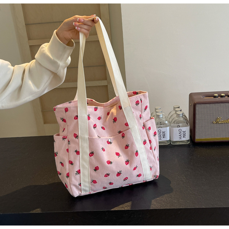 Strawberries Corduroy Handbag: Sweet Versatile Shoulder Tote Bag 17 img ibank O1CN01tMbwGL1zkvau7MXX9 2217642776753 0 cib