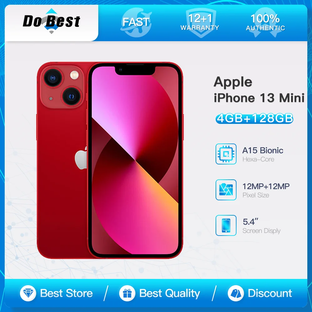 Apple iPhone 13 Mini 5G Smart Phone 5.4" Super Retina XDR OLED 128/256GB ROM 12MP+12MP A15 Bionic Hexa-Core IOS Smart Phone