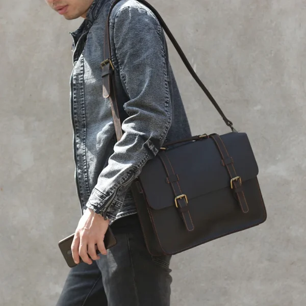 S.WORKE Vintage Genuine Leather Backpack Men's Shoulder Bag Handbag Crazy-horse Cowhide Leather School Tote Bag Women Retro - Image 5