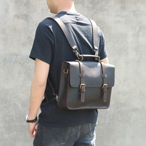 S.WORKE Vintage Genuine Leather Backpack Men's Shoulder Bag Handbag Crazy-horse Cowhide Leather School Tote Bag Women Retro - Image 3