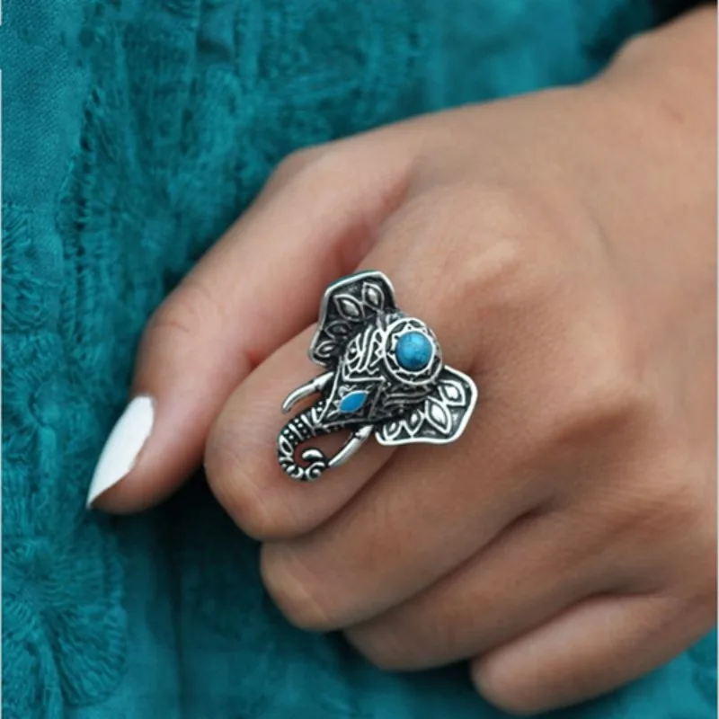 Bohemian Vintage Silver Color Creative Elephant Ring for Women Men Personality Party Cute Animal Jewelry Gift Accessories