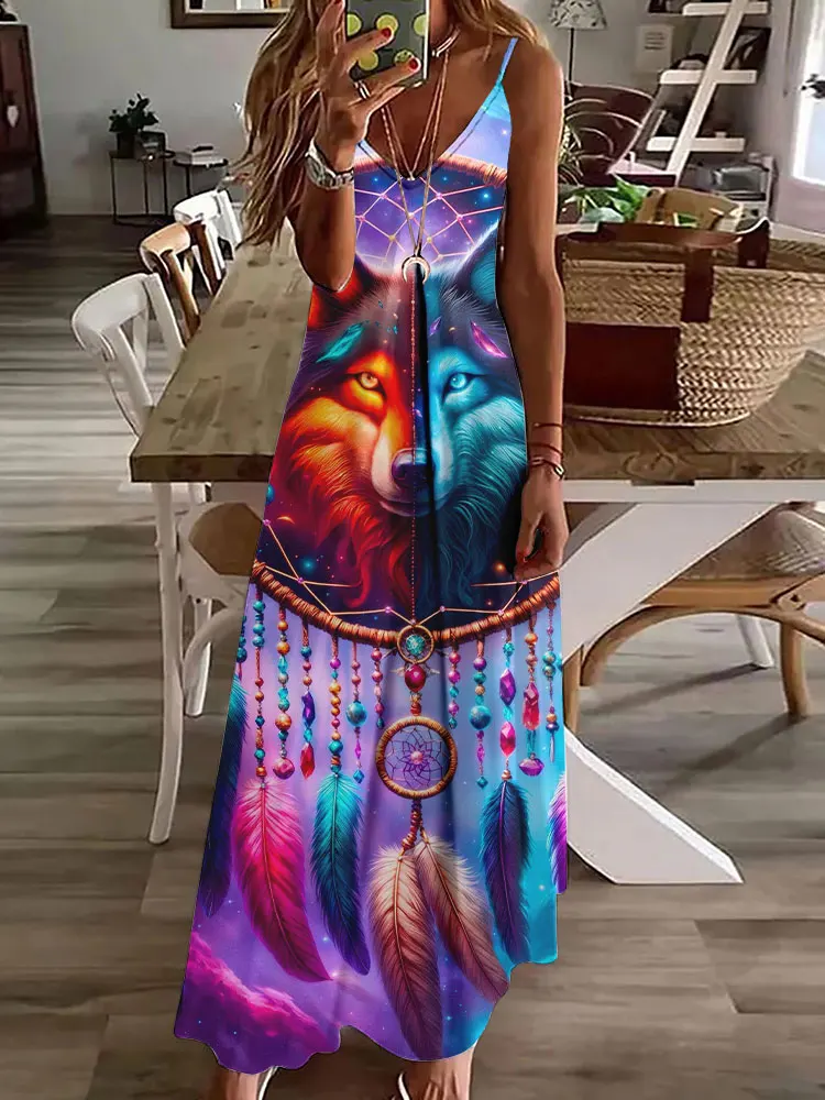 3D Owl Vintage Print Long Dress: Sleeveless Tribal Pattern Spaghetti Strap 8 kf S03558011b2ad42319dbe42caeea1ab45p