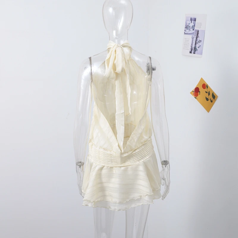 Sexy Ruffles Backless Mini Dress: Solid Lace-Up Sleeveless Summer Party 11 kf S0395c2cc4fde418c9de56eb7b32ac937U