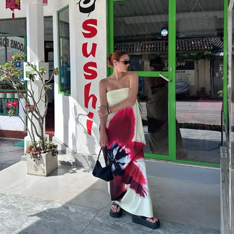 Sexy Print Maxi Dress: Loose Off-Shoulder Sleeveless Summer Vacation Robe 36 kf S08b29225a6c64a9ca857dd507ca63b2ak