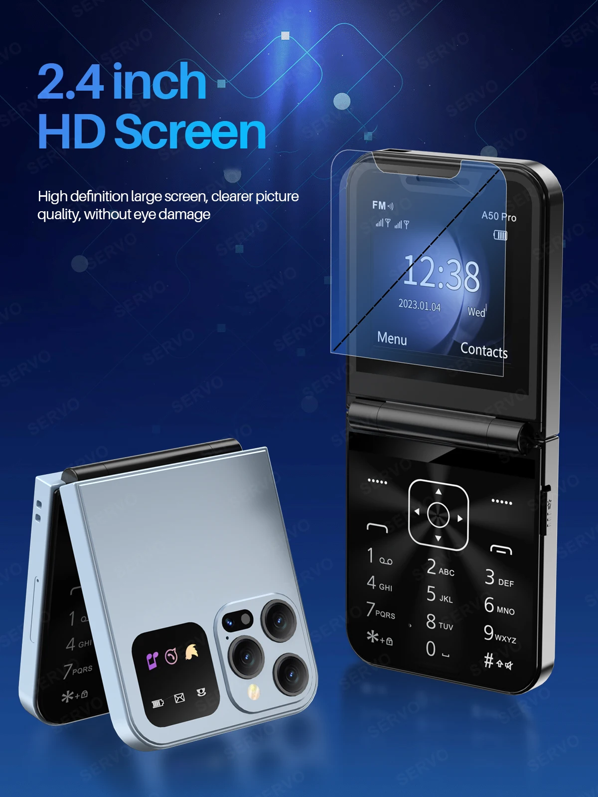 SERVO A50 Pro Foldable Phone: Dual SIM GSM, Electric Torch, Type-C 11 kf S0c0619f3ef2d4d2a94828502eb7f6a65r