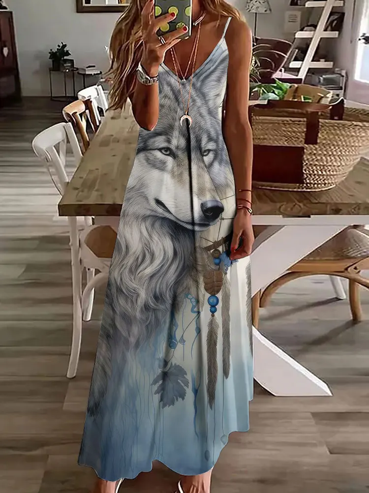 3D Owl Vintage Print Long Dress: Sleeveless Tribal Pattern Spaghetti Strap 9 kf S0dd9411f92294a88bab8e9883973409dv