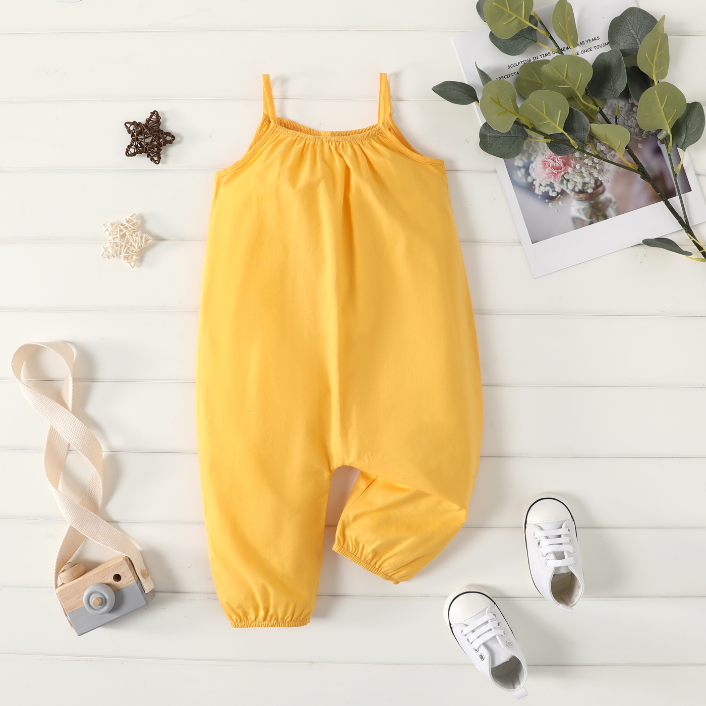 PatPat Baby Girl Overalls: 100% Cotton Loose-Fit Spaghetti Strap Harem Pants 14 kf S0eeb9d57935a4eccb687748c9f3dc309z