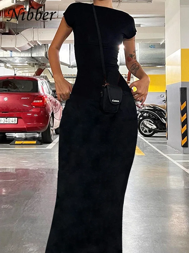 Nibber Solid Backless Maxi Dress: Elegant Slim Short Sleeve Bodycon Streetwear 14 kf S0f02603480ee46c6bdcd75ae8bb35a8cM