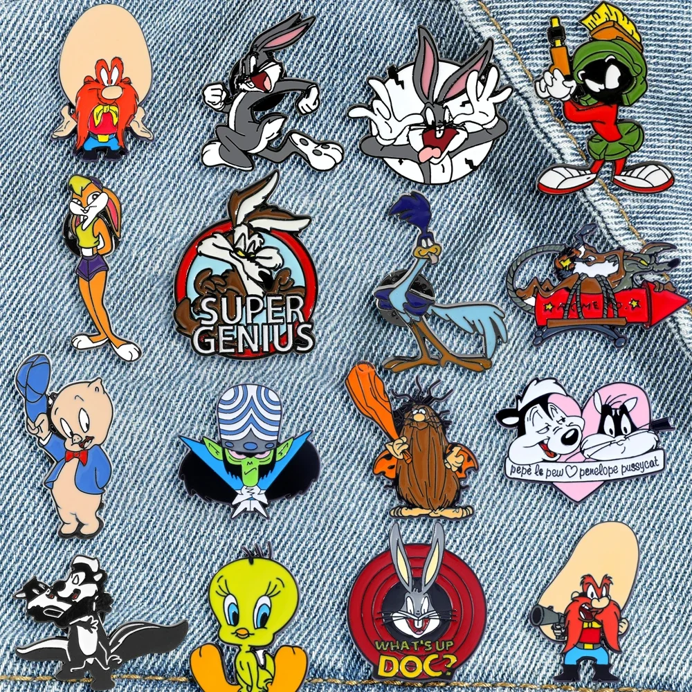 16 Pcs BugsBunny Anime Creativity Brooch Cute Animal Rabbit Enamel Pin Backpack Clothing Jewelry Metal Badge Accessories Gift