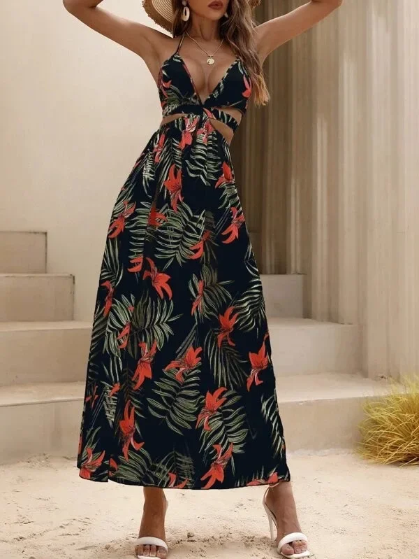 Elegant Bohemian Printed Dress: Sexy Bareback Bow Split Beach Party Wear 25 kf S118407f86f00473ebac9bf396841133fE