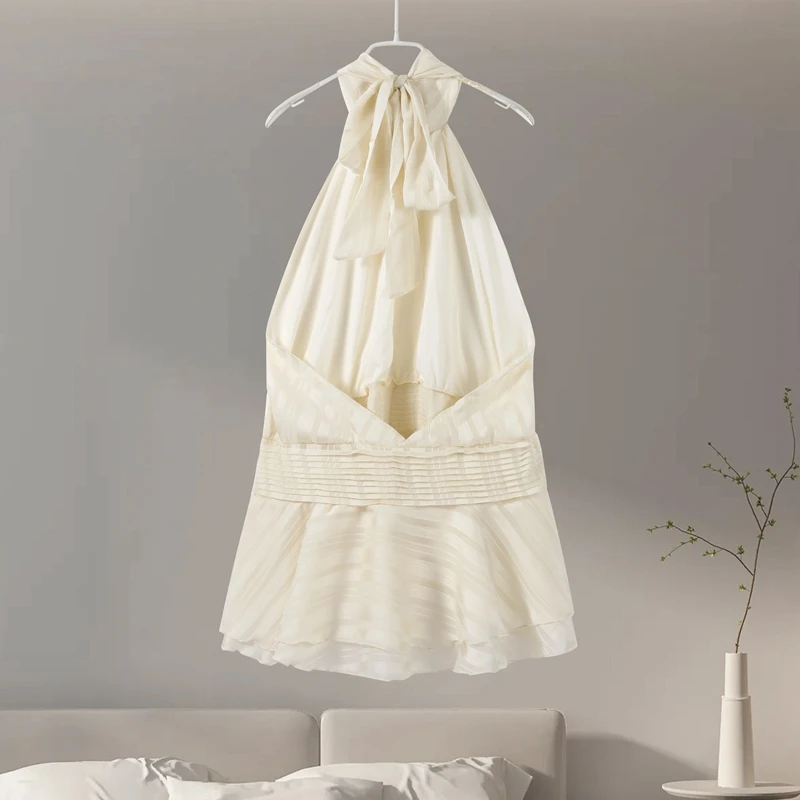 Sexy Ruffles Backless Mini Dress: Solid Lace-Up Sleeveless Summer Party 13 kf S12458780e17846279844c8cf6a0116205