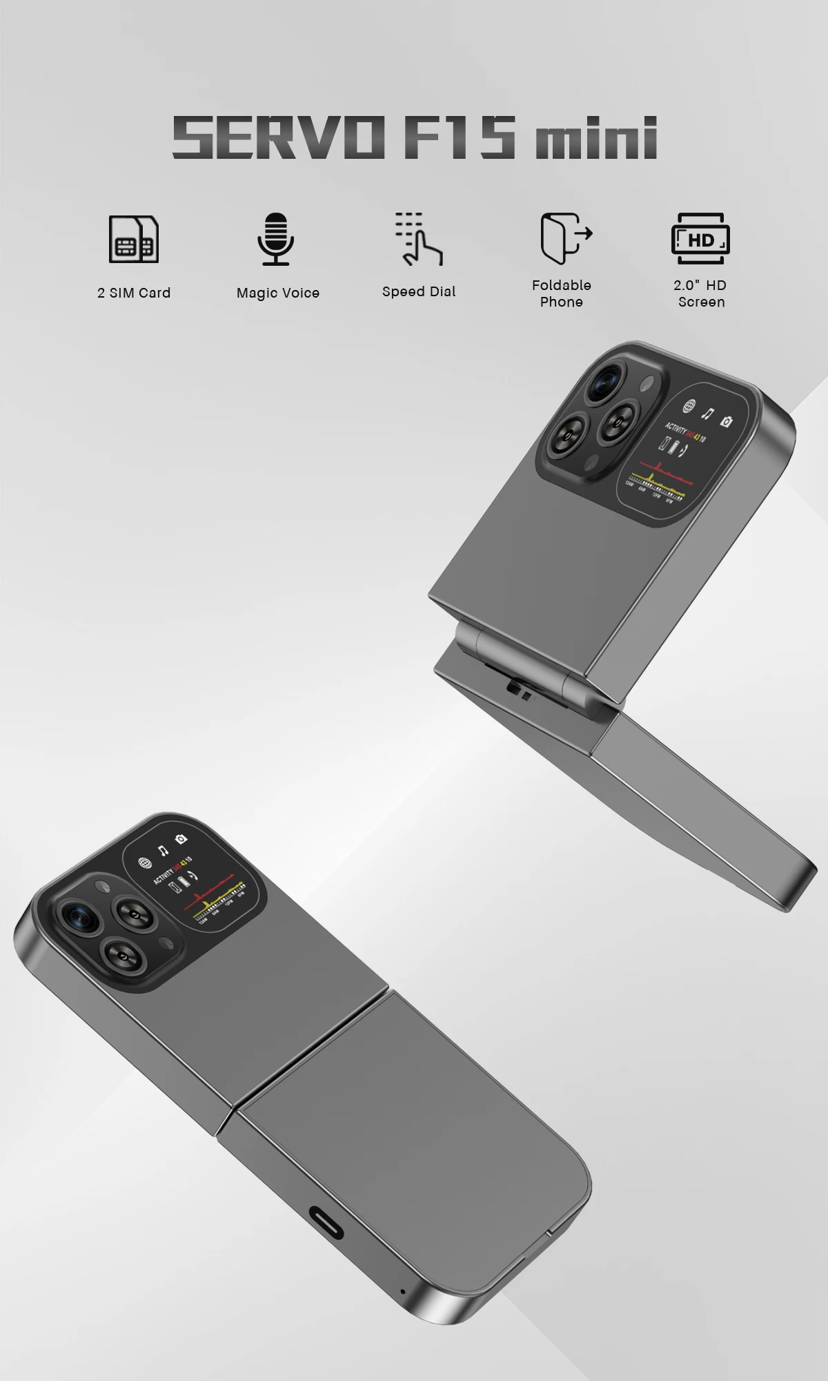 SERVO F15 Mini Flip Phone: Dual SIM, Magic Voice, Call Recording, 2G GSM 8 kf S124da3676e044473a32d32adf127414aC
