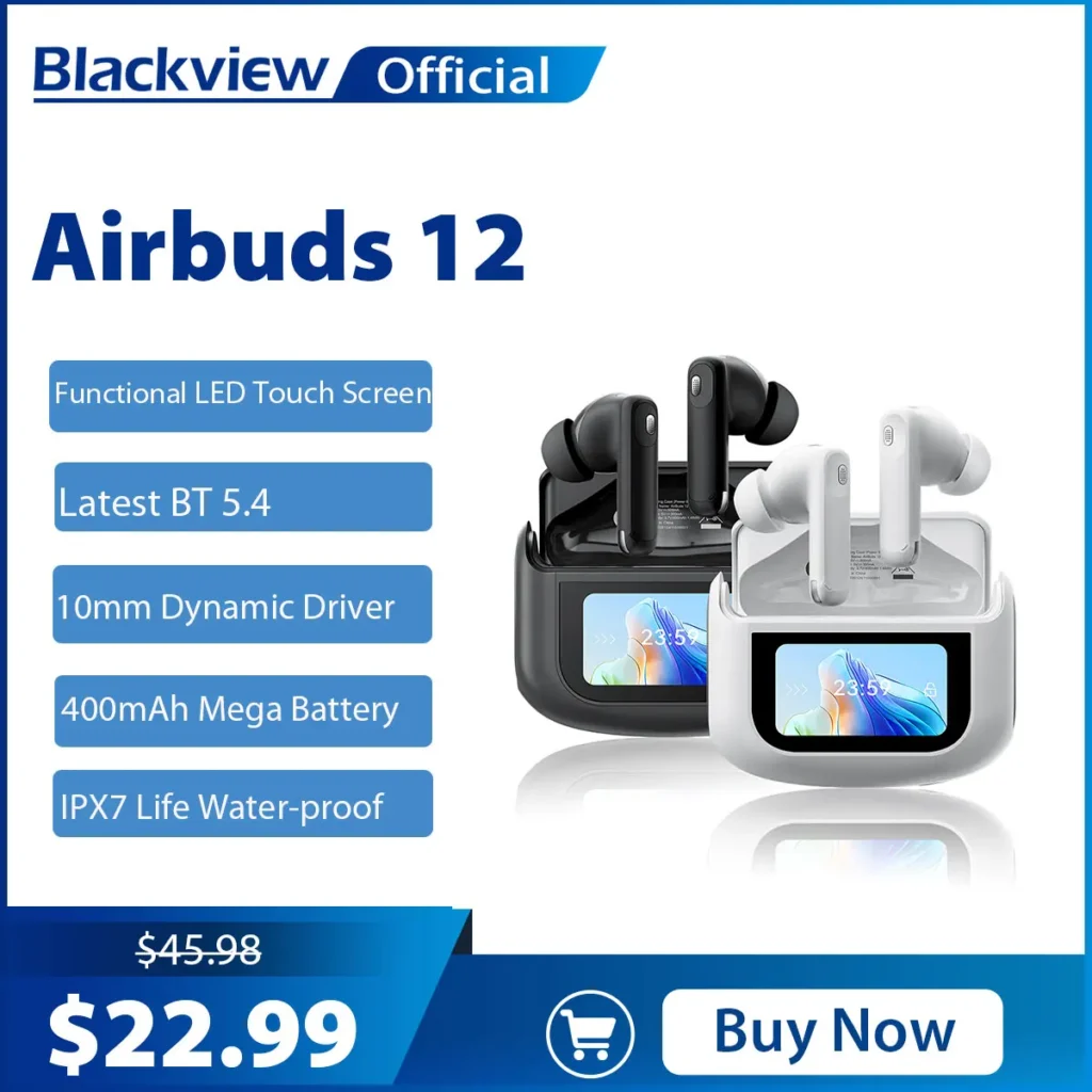 Blackview Airbuds 12 Headset In-Ear Wireless Touch Screen Headphones Sports Air Conduction Bass ENC Earphones 400mAh IPX7