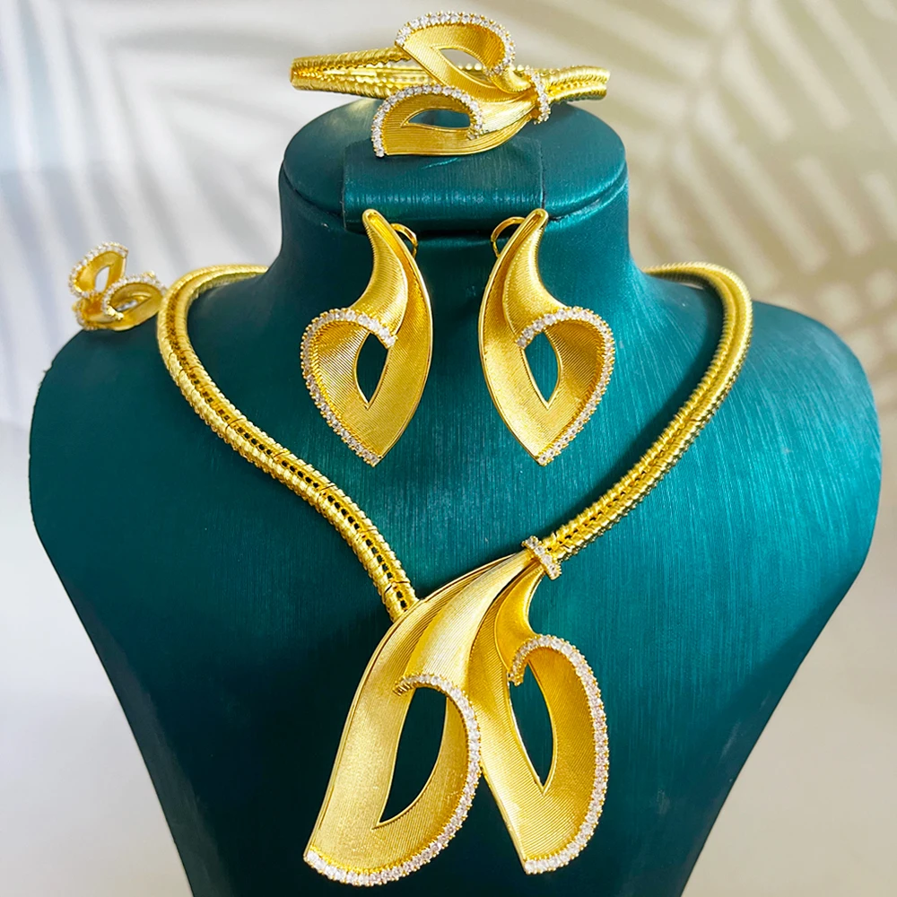 GODKI Trendy 4pcs Italia 18k Gold Plated Flower Jewelry Sets For Women Wedding Cubic Zircon Indian African Dubai Bridal Necklace