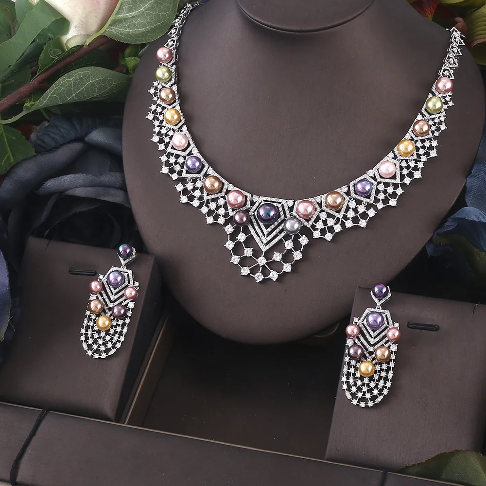 Jankelly Trendy Fashion2PCS Luxury Waterdrop Indian Jewelry Sets For Women Wedding Party Indian Dubai Bridal jewelry Sets
