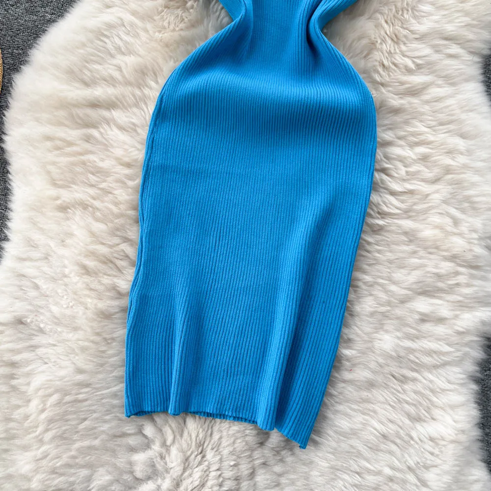 Solid Mini Dress: Sexy Slim Elastic Knit Party Dress (Package Hips) 8 kf S2492afa1cfff4550af76087893526674b