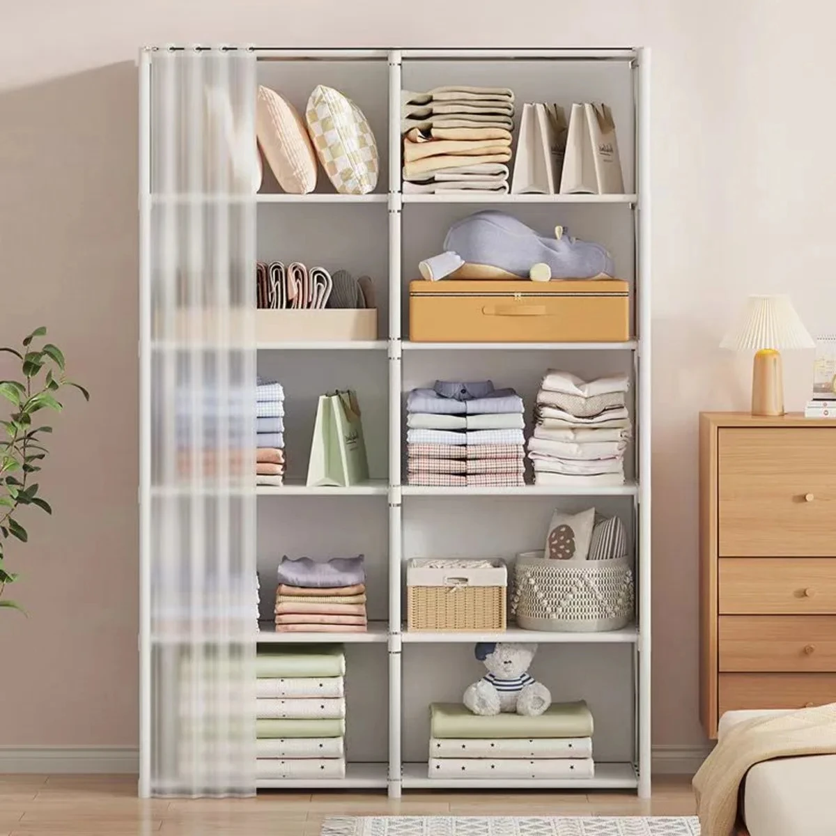 Simple Cloth Wardrobe Rack: Dustproof Closet w/ 3 Foldable Storage Bags 8 kf S2652a8b876e649ffb1e328867f17b058v