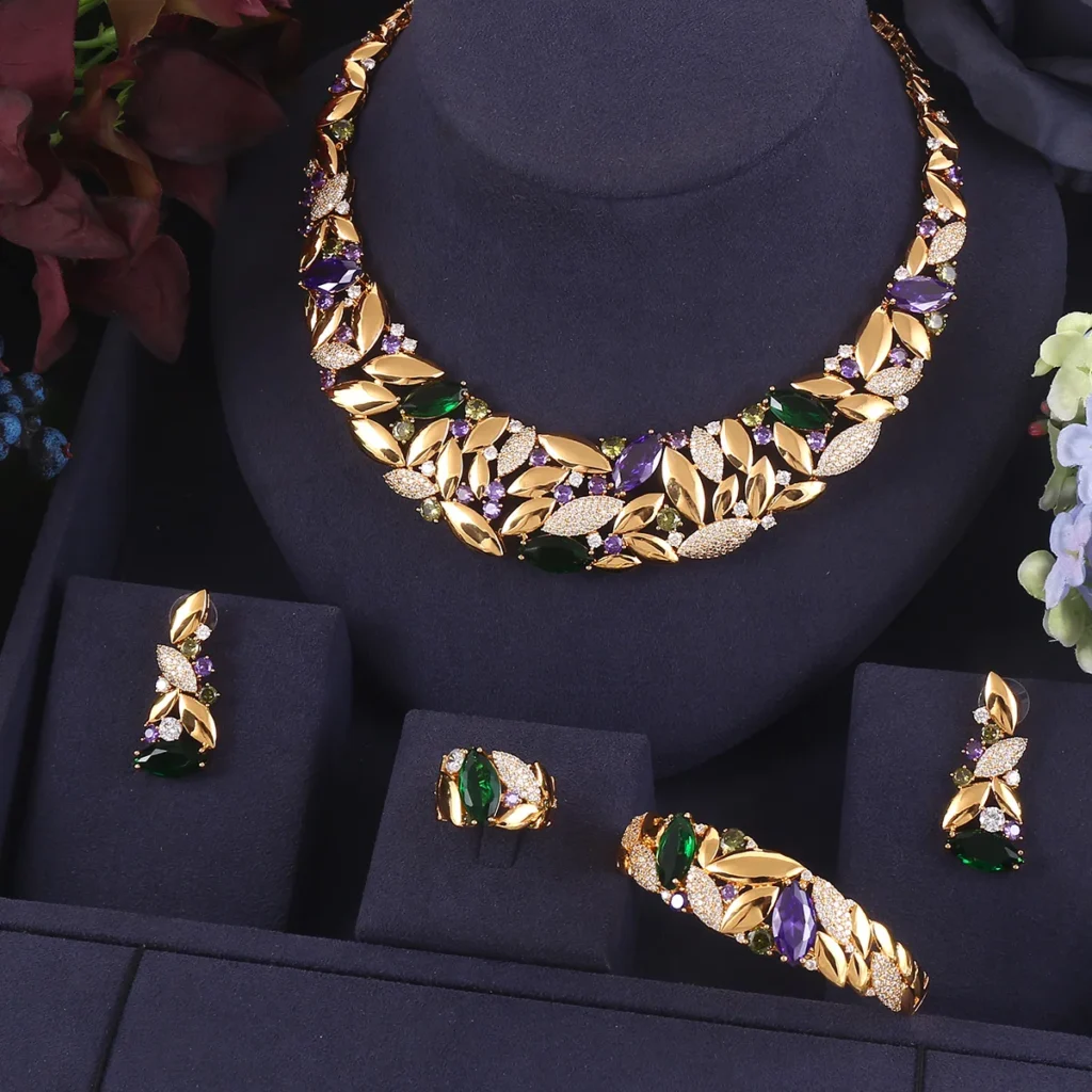 Janekelly Trendy Fashion 4PCS Luxury Waterdrop Indian Jewelry Sets For Women Wedding Party Indian Dubai Bridal jewelry Sets