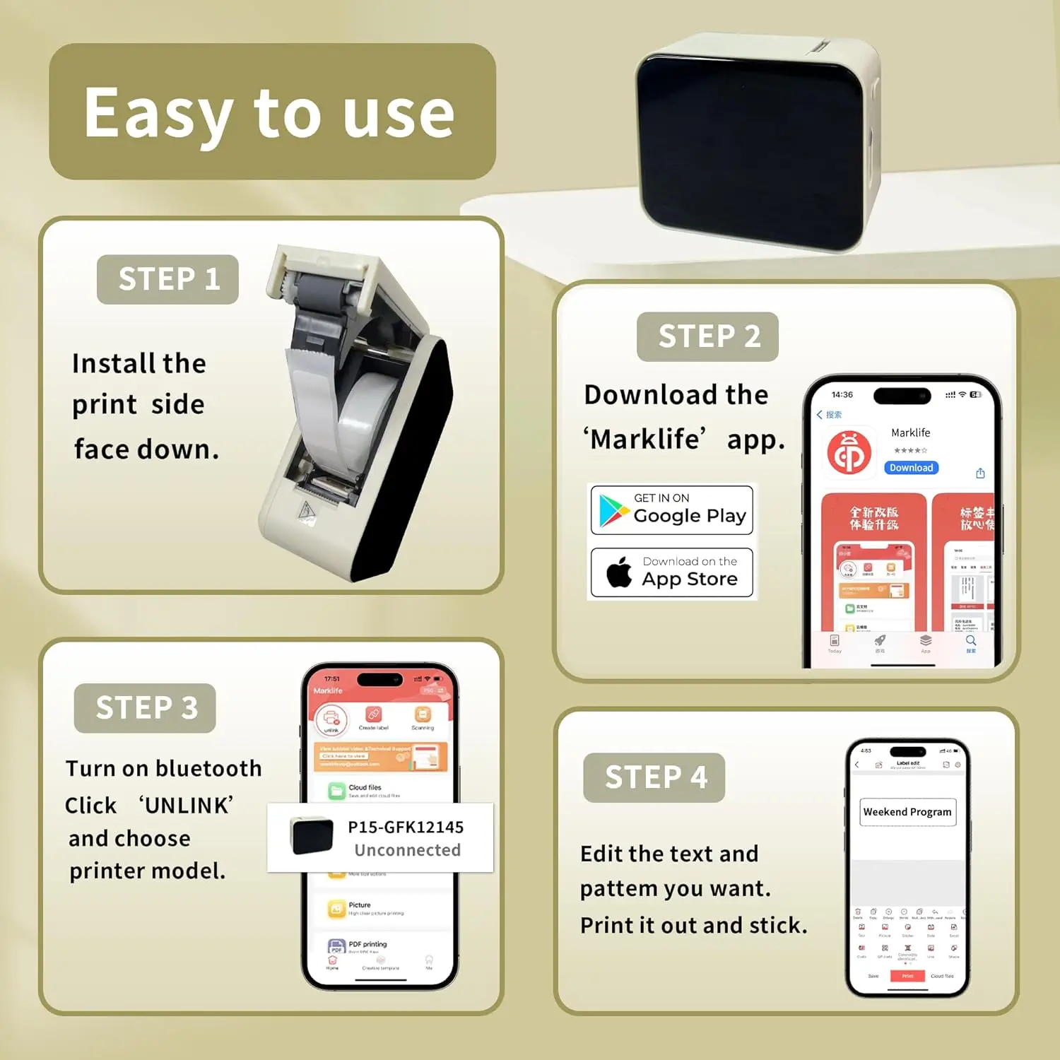 Marklife P15 Mini Thermal Printer: Inkless Self-Adhesive Label Maker 13 kf S275c475b97a345459b06c294608fb8e9r
