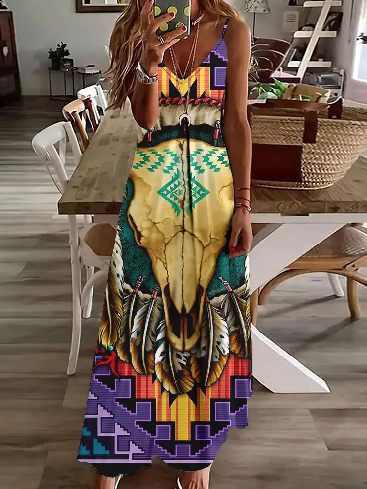 3D Owl Vintage Print Long Dress: Sleeveless Tribal Pattern Spaghetti Strap 12 kf S2ab39dd0d5ce402993eb526df97fde15U