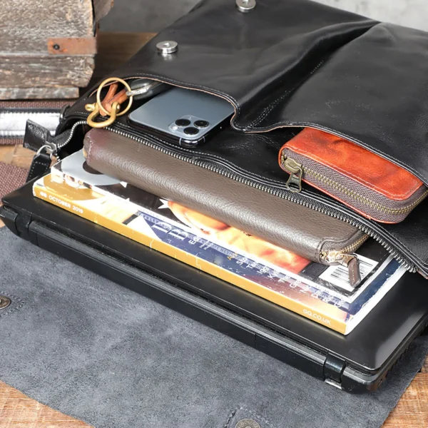 Genuine Leather Men's Brifecase 15 Inch Laptop Bags Simple Cowhide Messenger Bag Vegetable-tanned Leather Fashion Casual Style - Image 6