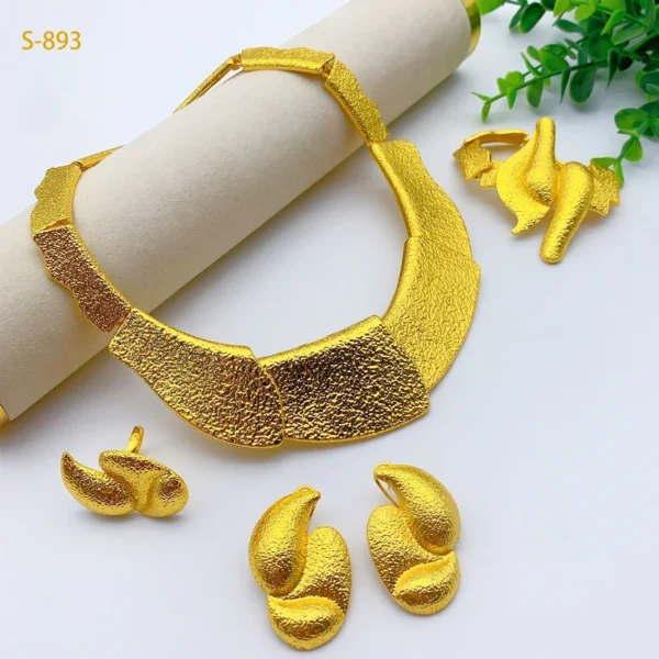 Luxury Ethiopian Bridal Jewelry Sets Wedding Indian Dubai Big Necklace And Earrings For Women 24k Gold Color Accessories Gifts - Image 2