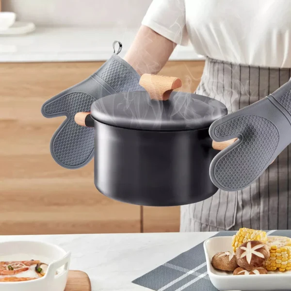 Heat Resistant Silicone Oven Mitts Set with Soft Cotton Lining, Long Flexible Thick Silicone Oven Gloves, Kitchen Mitt - Image 3