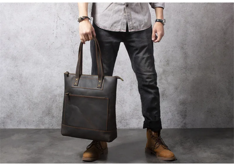 Vintage Crazy Horse Cowhide Tote Bag: 14" Leather Laptop Shoulder Bag 12 kf S2f691fc27fa74ab8bb4c5ce52b48c7b7M