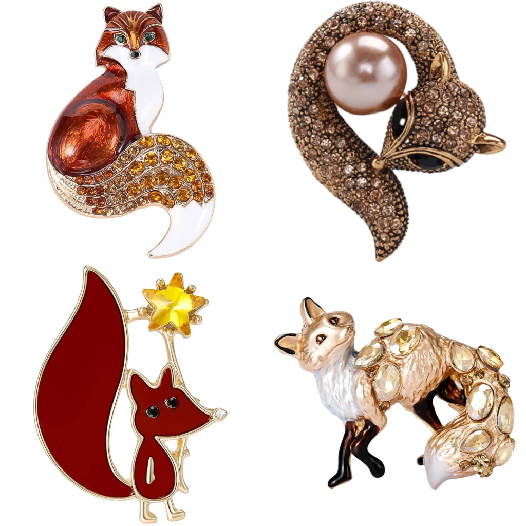 Rhinestone Fox Brooches for Women Unisex Cute Cartoon Animal Pins Banquet Party Backpack Gifts Jewelry Accessories