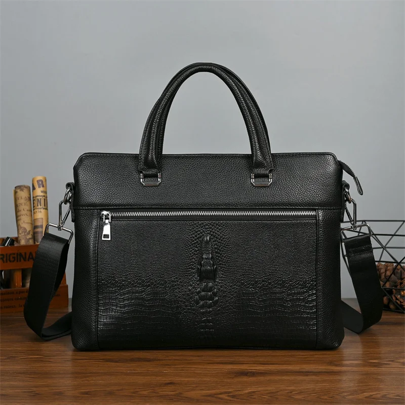 Classic Alligator Cow Leather Briefcase: Large Laptop Shoulder Crossbody Bag 8 kf S31b6ddee27fc4bebae6d262678308e6eM