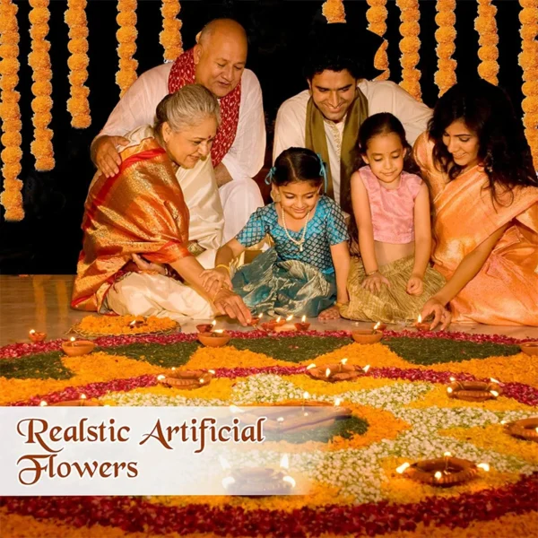 1.5m Marigold Flower Garland Plastic Artificial Flowers Indian Diwali Traditional Festival Wreath Day of The Dead Party Decor - Image 6