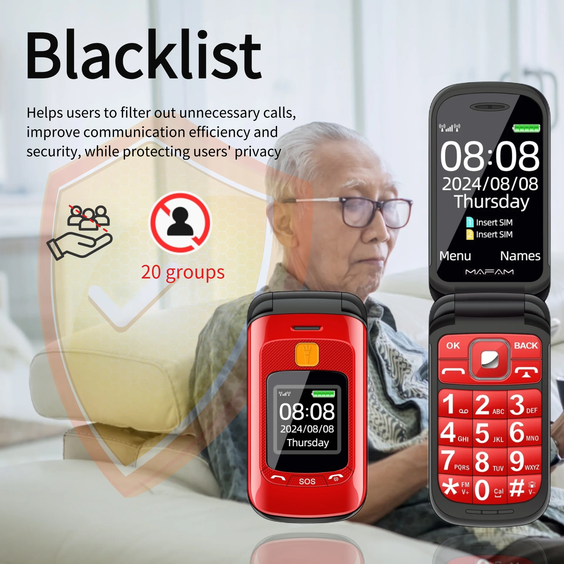 Senior Flip Dual Display Phone: Large Button, Speed Dial, SOS Call 24 kf S35c442b023324801abde2463b41ccac64