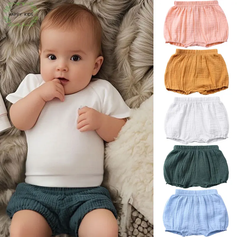 2025 Summer Breathable Baby Kids Boys Girl Shorts Solid Color Cute Cotton Linen Bread short Pants Fashion For Newborn Bloomers