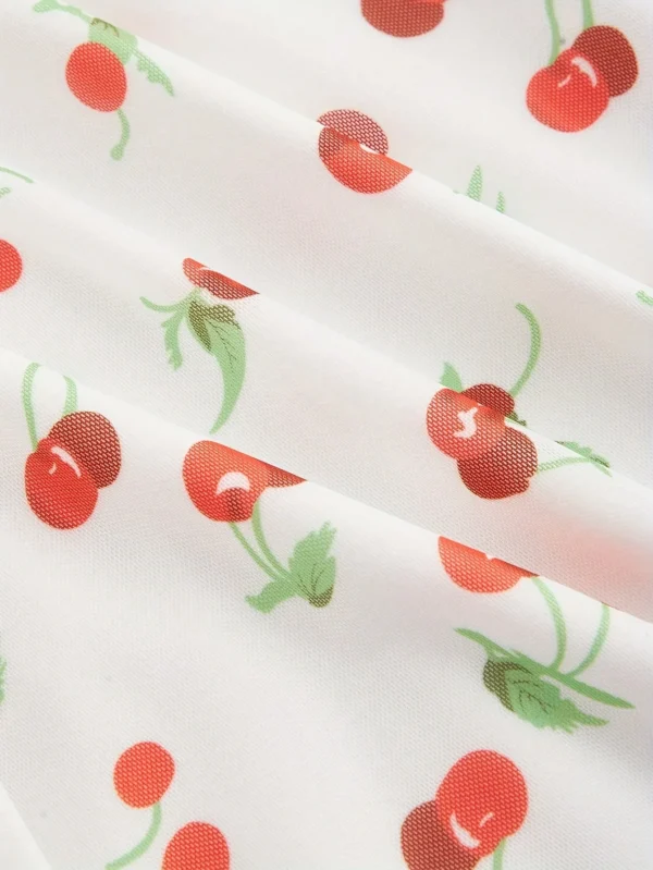 Cherry Printed Vintage Summer Dresses Y2kWomen Swing Robe Party Dress 2025 New Casual Vestidos Sexy Strapless A-Line Sundresses - Image 5