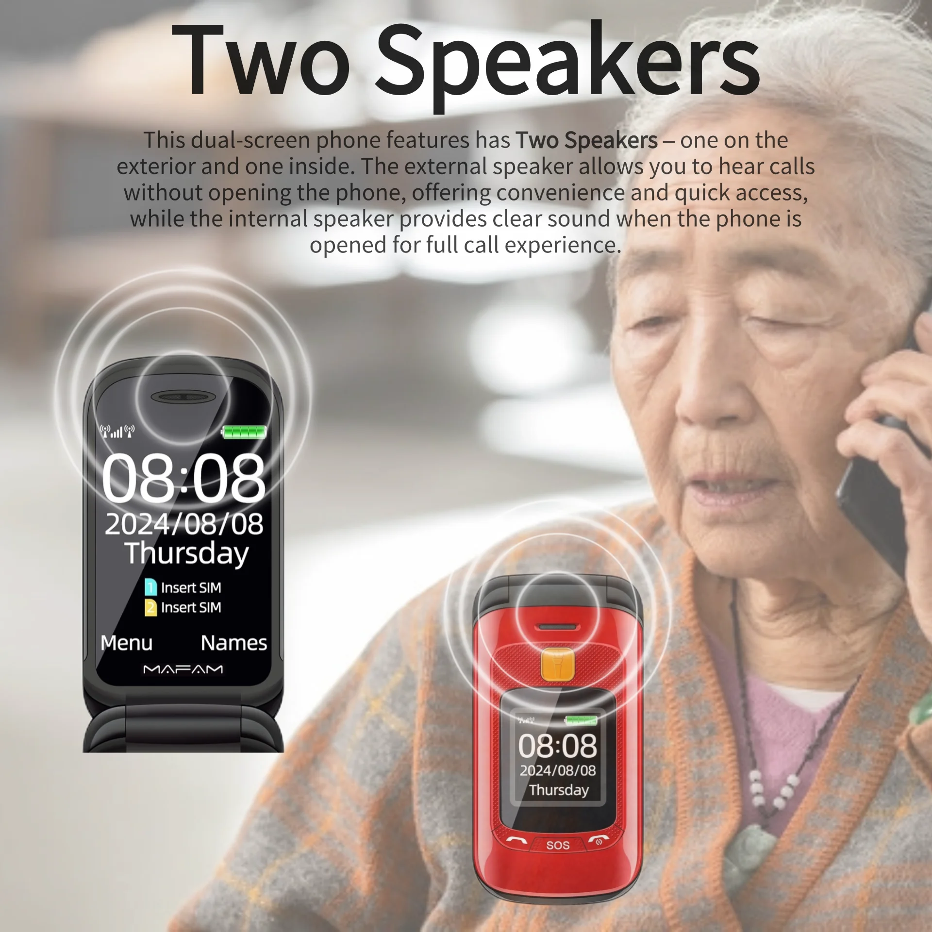 Senior Flip Dual Display Phone: Large Button, Speed Dial, SOS Call 18 kf S3afa4339f8f948c9bae7c52e58e963097