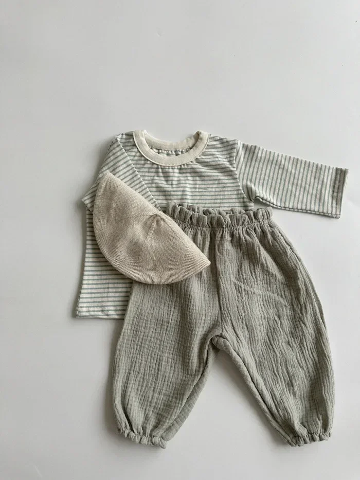 Organic Cotton Baby Pants: Newborn Toddler Cute Print Soft Muslin Capris 12 kf S3b2e01a3188144a2a3679eae157a49c6s