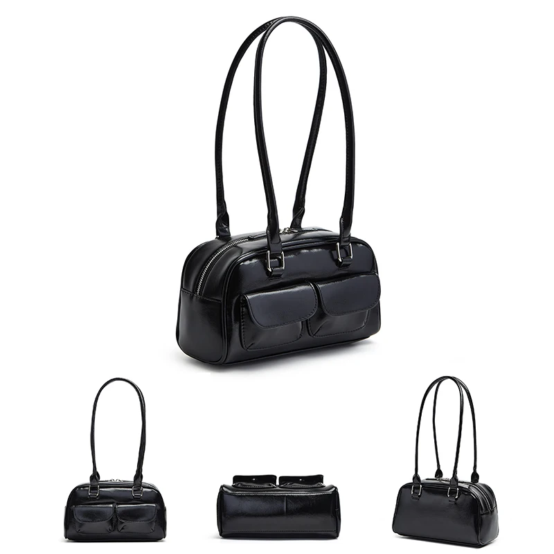 Oil Wax Leather Bowling Bag: Multi-Pocket Armpit Commuting Handbag 10 kf S3f383d133ee442f58d22fa45201737ccW