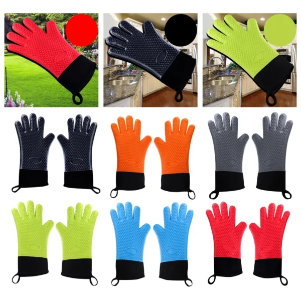 1Pc Double Layer BBQ Oven Gloves Silicone for Cooking Grilling Waterproof Mitts kitchen utensils oven mitts - Image 3