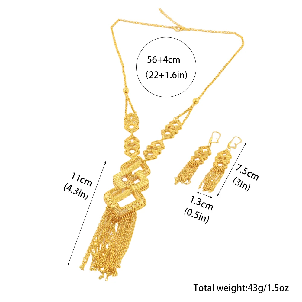 24K Gold Plated Indian Bridal Set: Long Pendant Earrings (African/Dubai) 14 kf S40d3fbb1deb8404eaa6fe4ed1ec7977ag