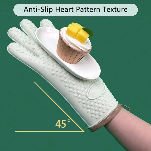 1PC Soft Silicone Oven Mitts Heat Resistant Oven Mitt and Pot Holders Sets Heart Non-Slip Oven Gloves with Fingers Mitts Baking - Image 2