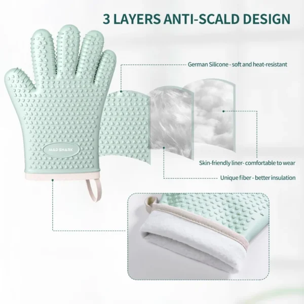 1PC Soft Silicone Oven Mitts Heat Resistant Oven Mitt and Pot Holders Sets Heart Non-Slip Oven Gloves with Fingers Mitts Baking - Image 6