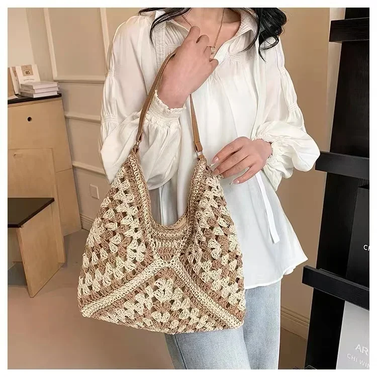 Weaving Clutches Top-Handle Bag: Large Portable Beach Shopper Tote Bag 14 kf S44c665bdf1dd479eba8dbb1b254a55157