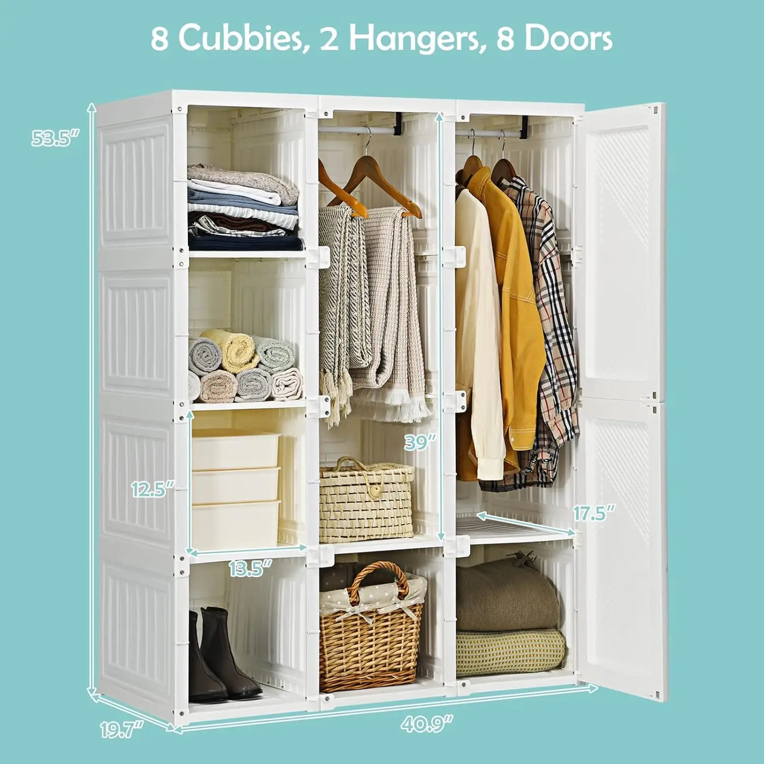 Portable Folding Closet Wardrobe: Cubby Storage, Hanging Rods, Magnet Doors 11 kf S450d82c5ca73404cbba55d658ab72fabC