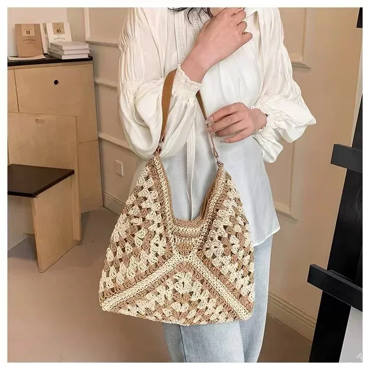Weaving Clutches Top-Handle Bag: Large Portable Beach Shopper Tote Bag 18 kf S45401d16441f4dcfba673a81fb785db8d
