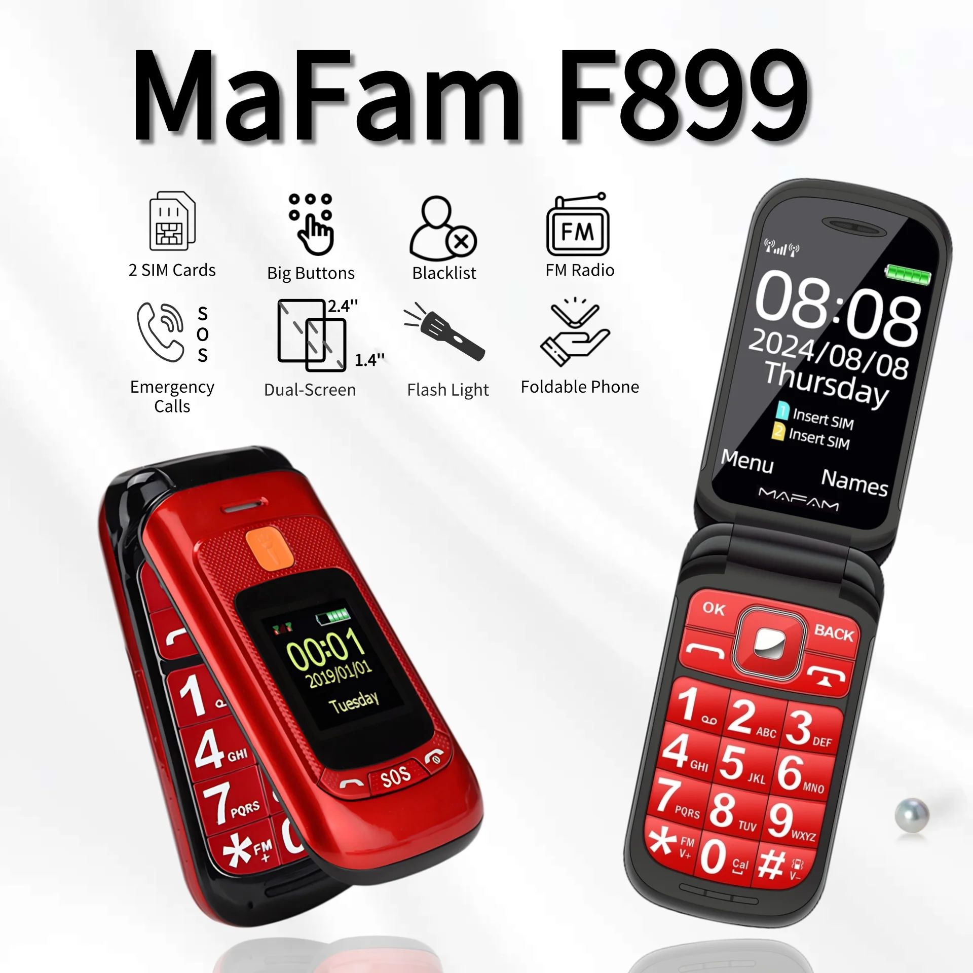 Senior Flip Dual Display Phone: Large Button, Speed Dial, SOS Call 11 kf S4556933aaa1143bdad4a776c12d2600ae