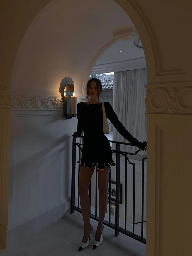 TARUXY Knit Mini Dress: Contrast Color, Slim Sweater Dress, Long Sleeve 39 kf S455a9c4142df4fbb92a06c52f74e1dae6